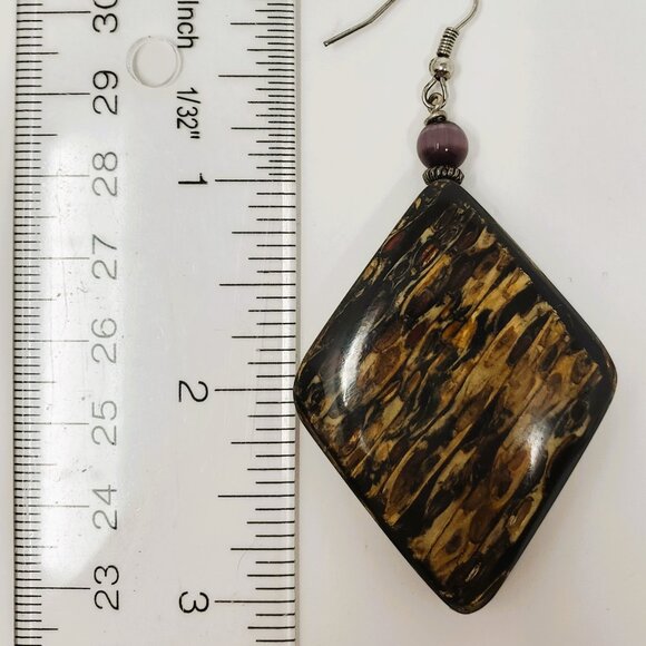 Natural Brown Diamond-Shape Earrings - Picture 5 of 5